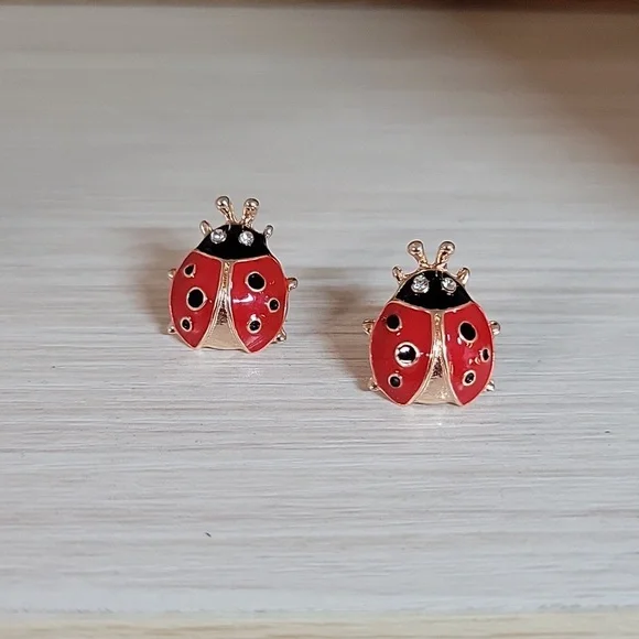 Ladybug Stud Earrings - Picture 7 of 7